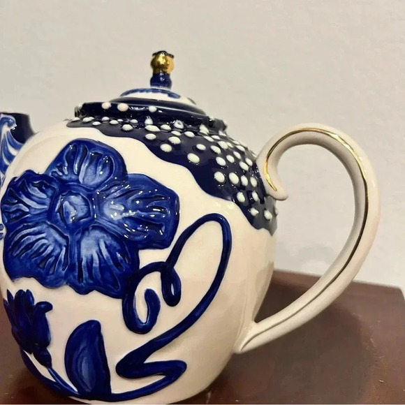Heather Goldminc Blue Sky Clayworks Blue and White Teapot - Picture 3 of 10